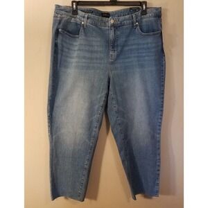 Talbots Jeans 20W Slimming Straight Leg Cropped Pants Raw Hem Lenox Wash NEW